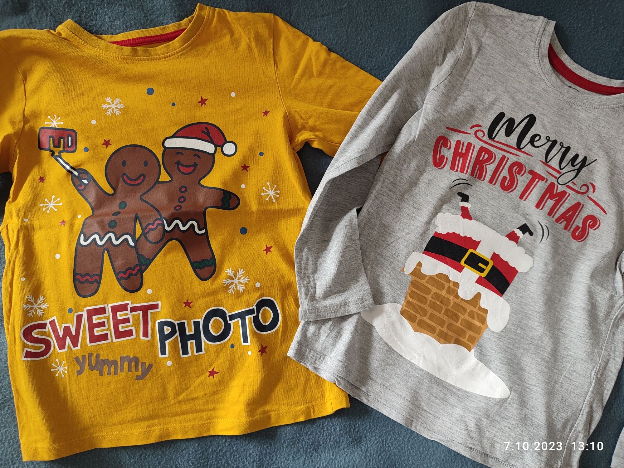 Koszulki długi rękaw, świąteczne, zimowe, r 128