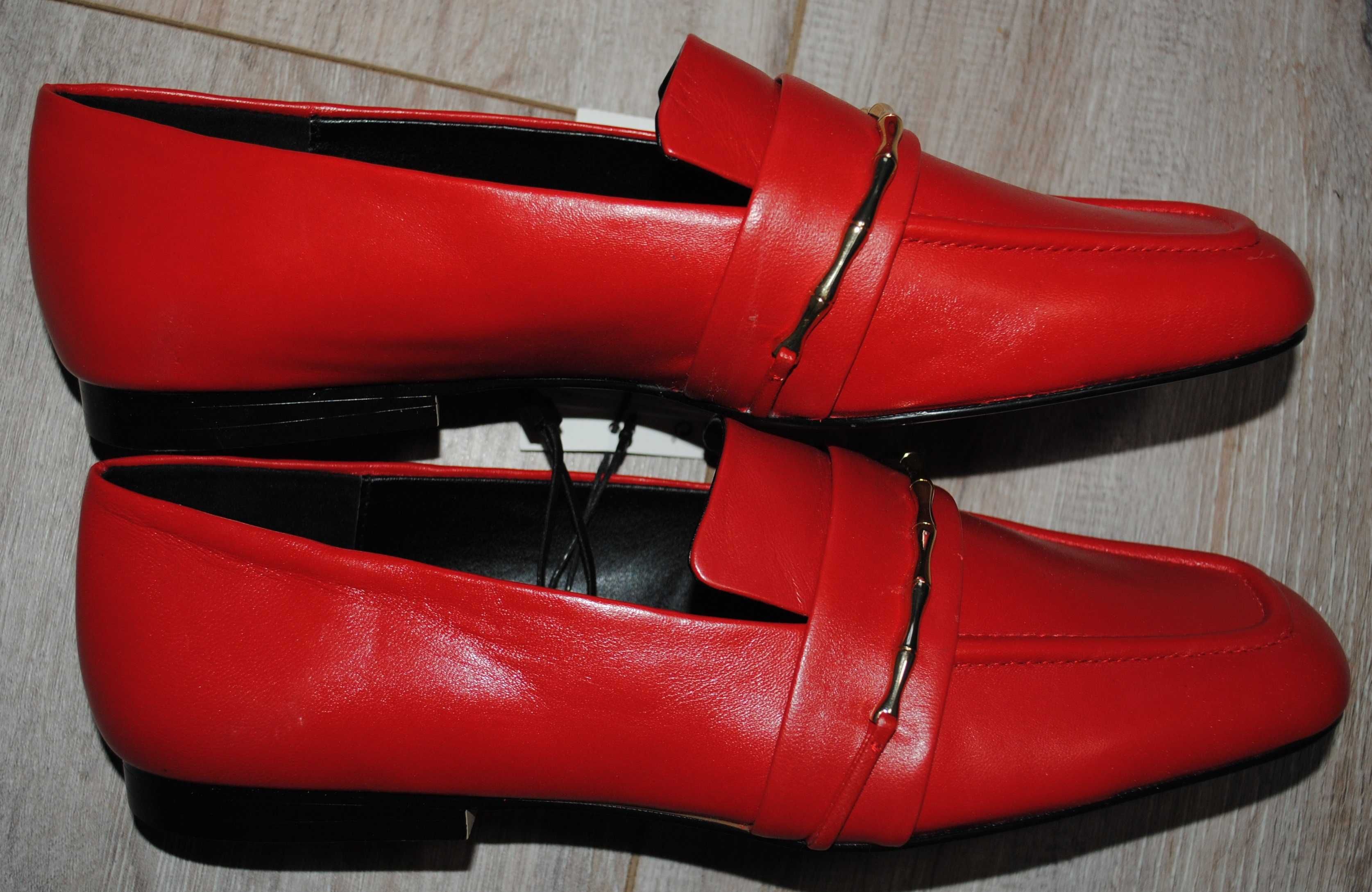 Лофери туфлі мокасини ZARA 39 р 25,3 см шкіряні червоні 1535/810/020
