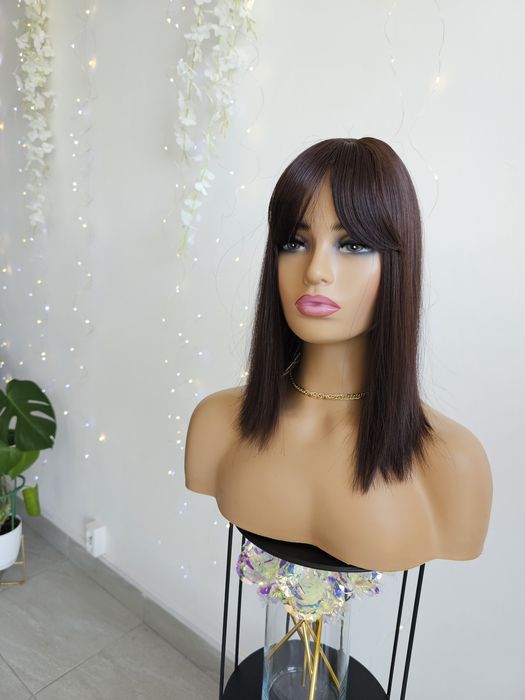 Topper Beata burgundowy brąz 40 cm naturalna fryzura