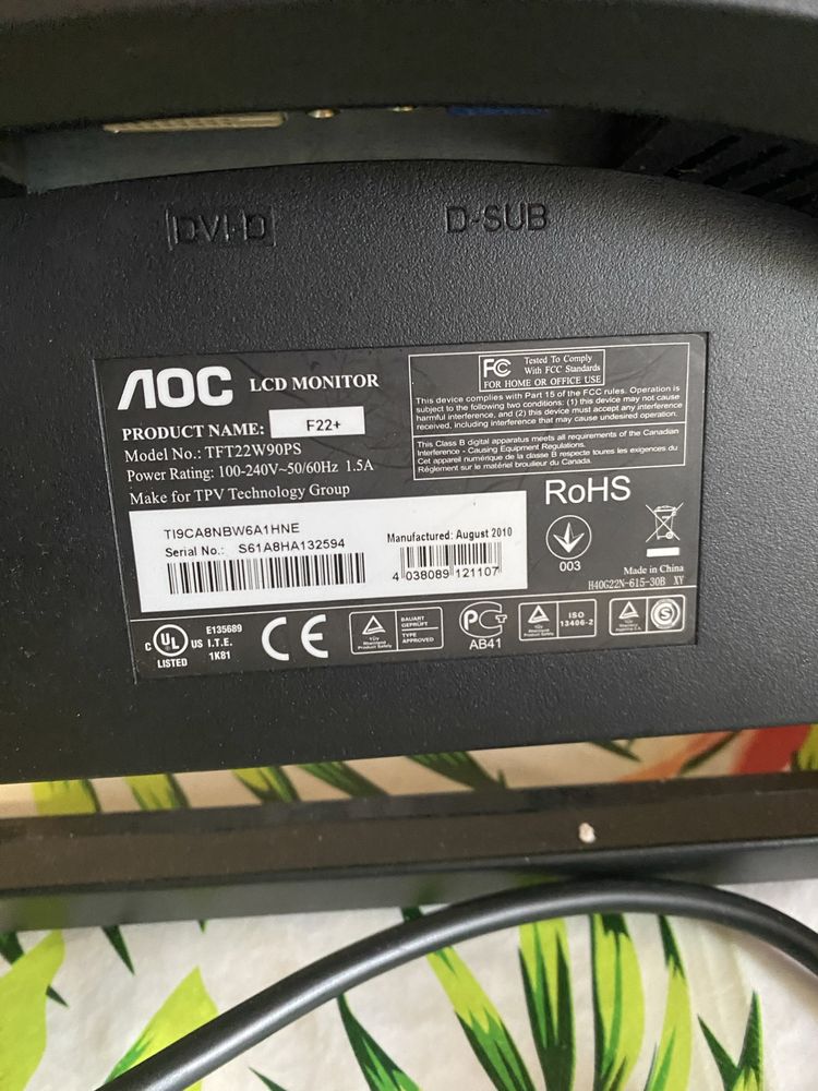 Monitor AOC TFT22W90PS