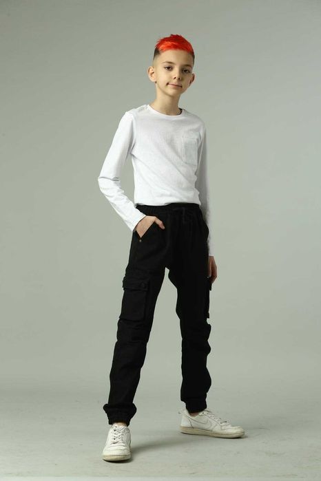 Штани чорні карго підліткові для хлопчиків, штани шкільні для хлопчика