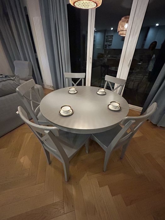 Stoł okragły lite drewno Ikea Igatorp rozkladany 6 krzesł