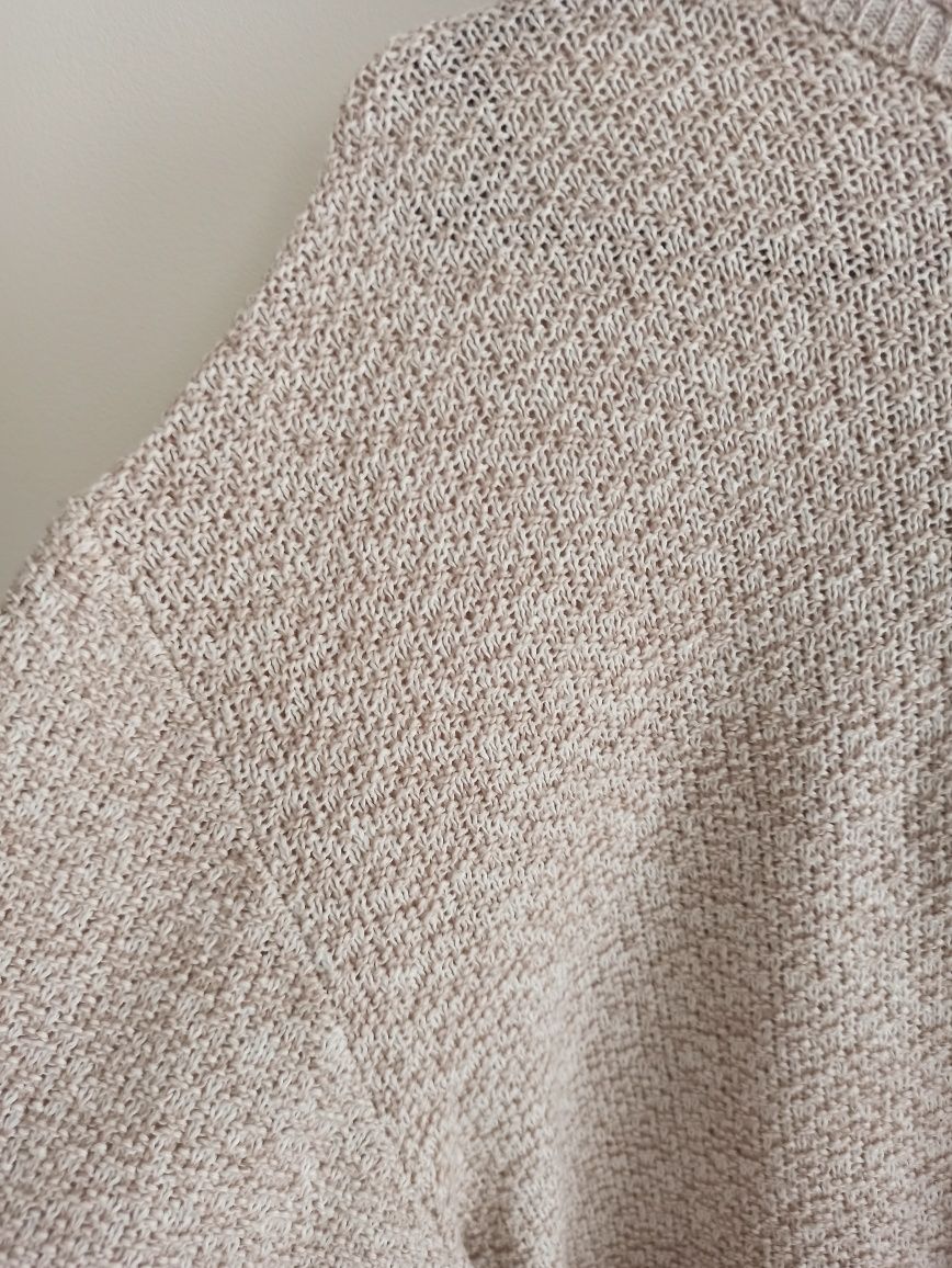 Kremowy beżowy bawełniany sweter L/40 XL/42 ażurowy dziergany na guzik