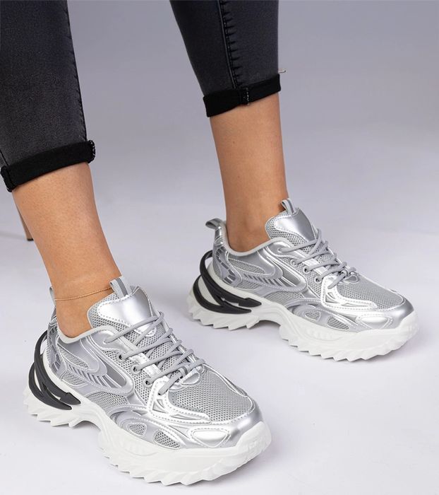 Srebrne sneakersy sportowe na masywnej podeszwie Lirata