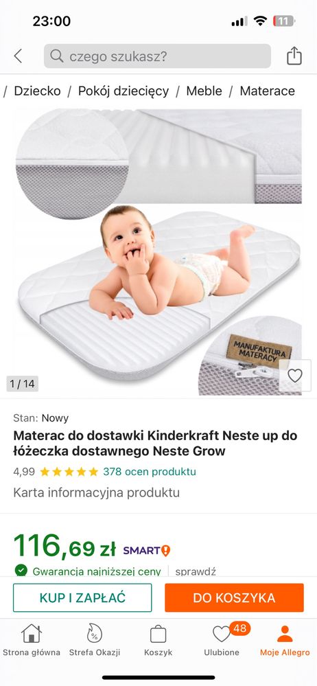 Łóżeczko dostawne kinderkraft neste up grey light melange + materacyk