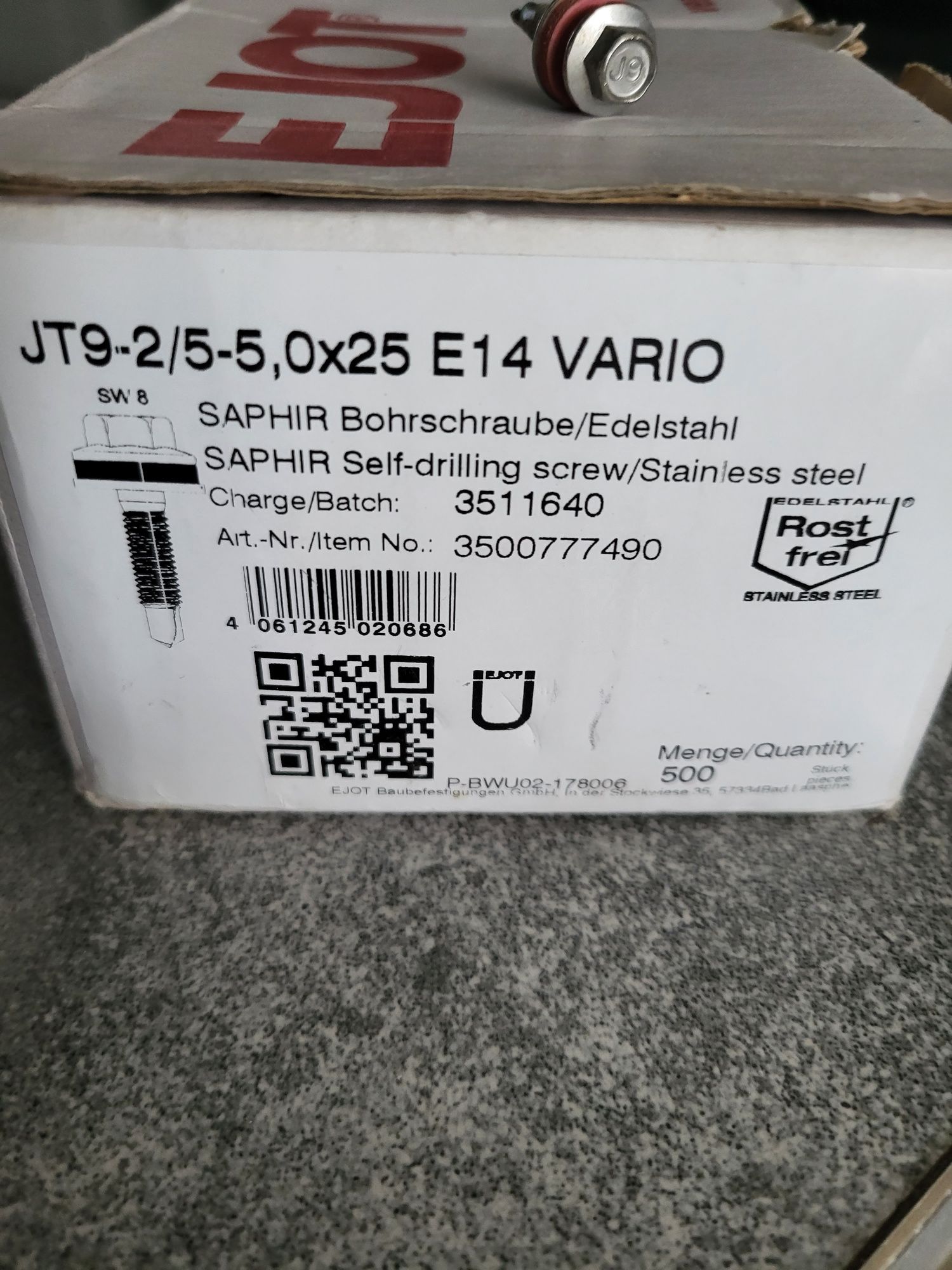 EJOT® śruby- wkręty 100% nierdzewne samonawiercająca JT9-2 / 5-5.0 VAR
