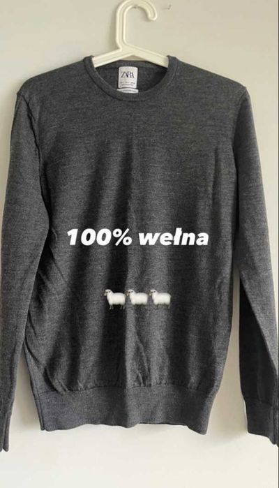 Męski grafitowy sweter S Zara Man wełniany