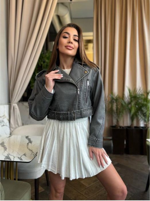 Жіноча укорочена косуха куртка у вінтажному стилі