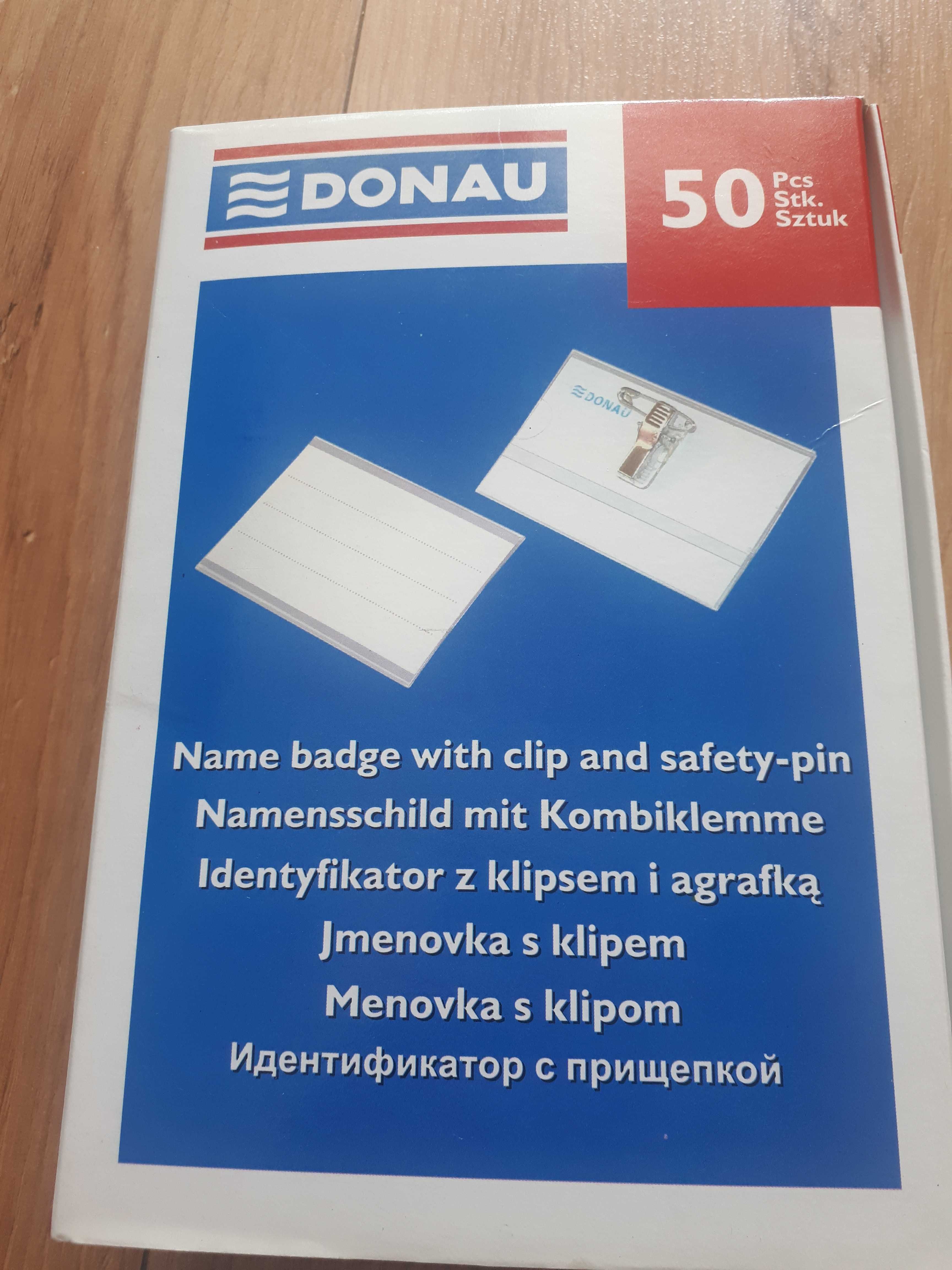 NOWY identyfikator przezroczysty DONAU z klipsem i agrafką