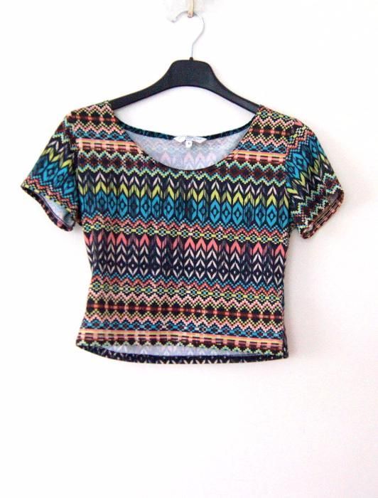 NewLook kolorowy aztecki crop top t-shirt w azteckie wzory 38 M bluzka
