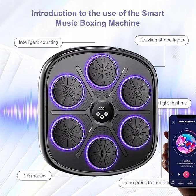 Muzyczna maszyna do boksu z Bluetooth DO TRENINGU!, ĆWICZEŃ + RĘKAWICE