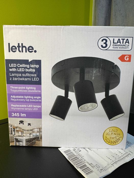 Lampa sufitowa Lethe z żarówkami LED w zestawie (3 lata gwar, paragon)