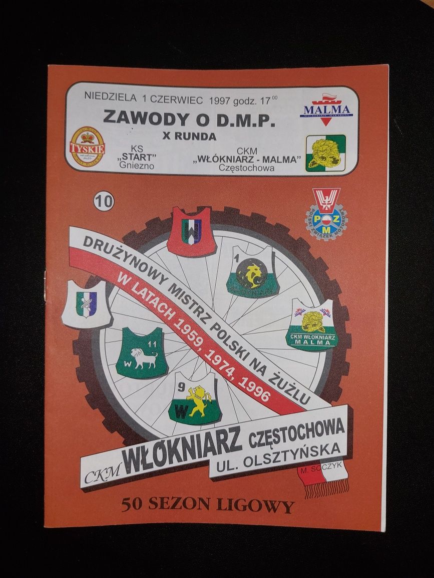 Program żużlowy Włókniarz Częstochowa-Start Gniezno 1997