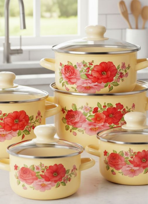 Komplet garnków emaliowanych 10 elementów – II gatunek, do indukcji