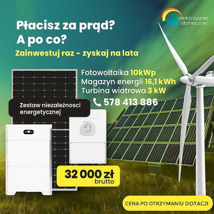Instalacja fotowoltaiczna 10kWp +Magazyn 16,1kWh +Turbina Wiatrowa 3kW