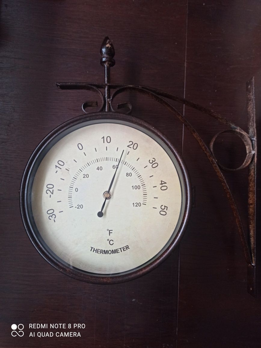 Dworcowy zegar termometr metaliwy scienny