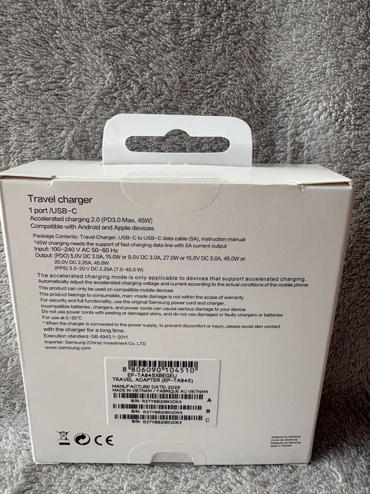 Ładowarka Samsung 45w  z kablem Czarna