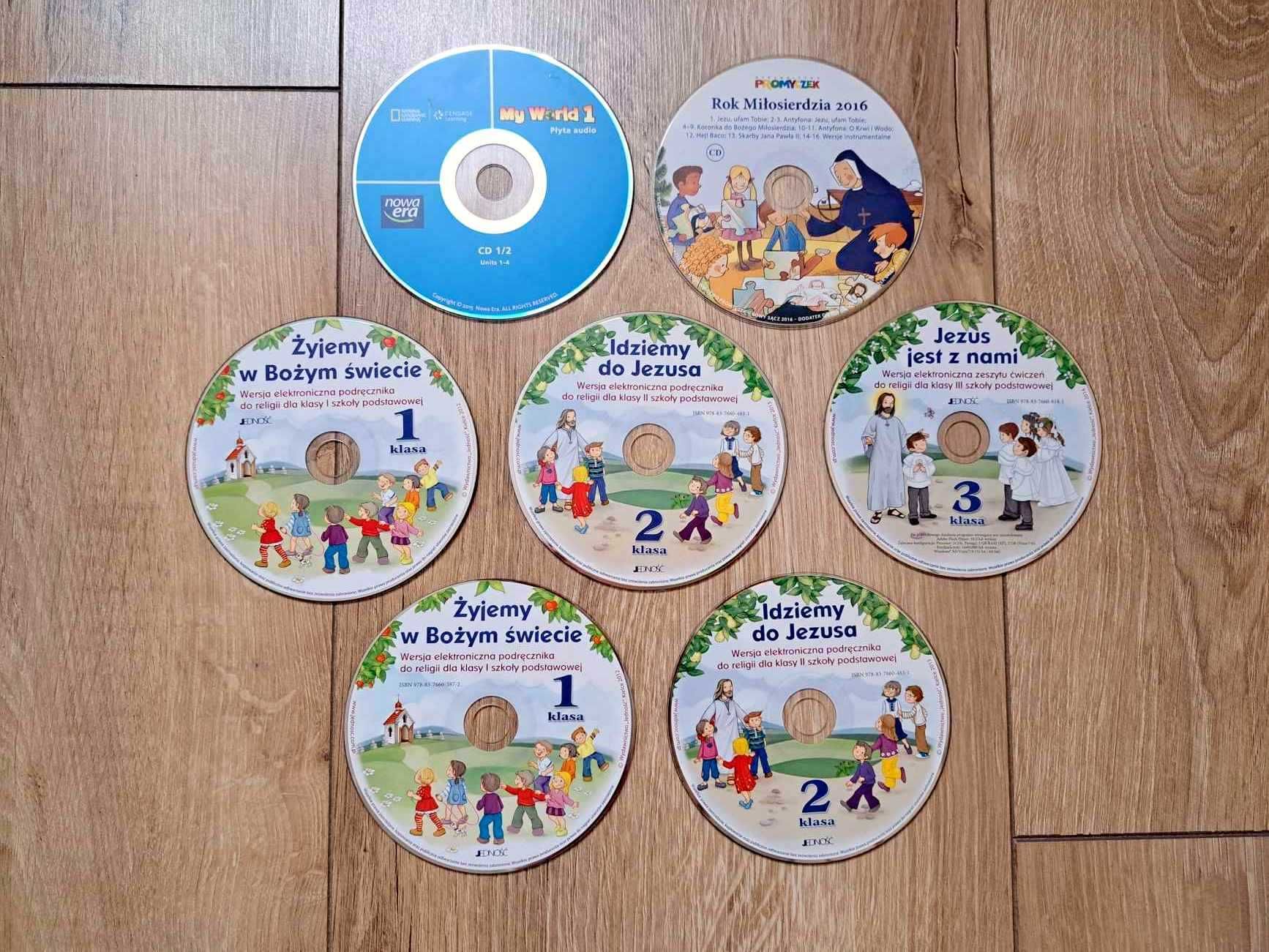 Płyty CD do podręczników szkolnych religia angielski My world Jedność