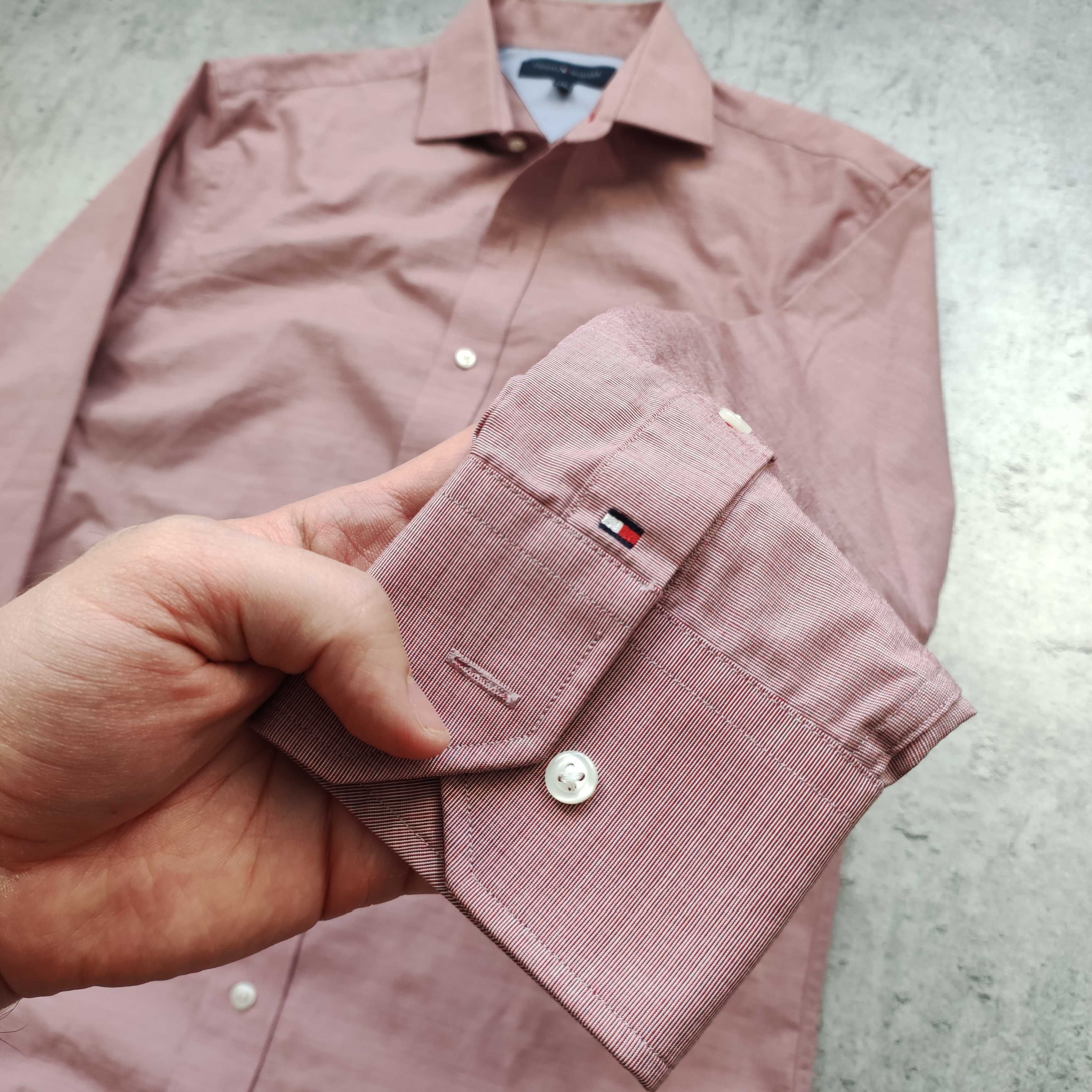 MĘSKA Elegancka PREMIUM Koszula Bawełna Tommy Hilfiger Pudrowy Róż