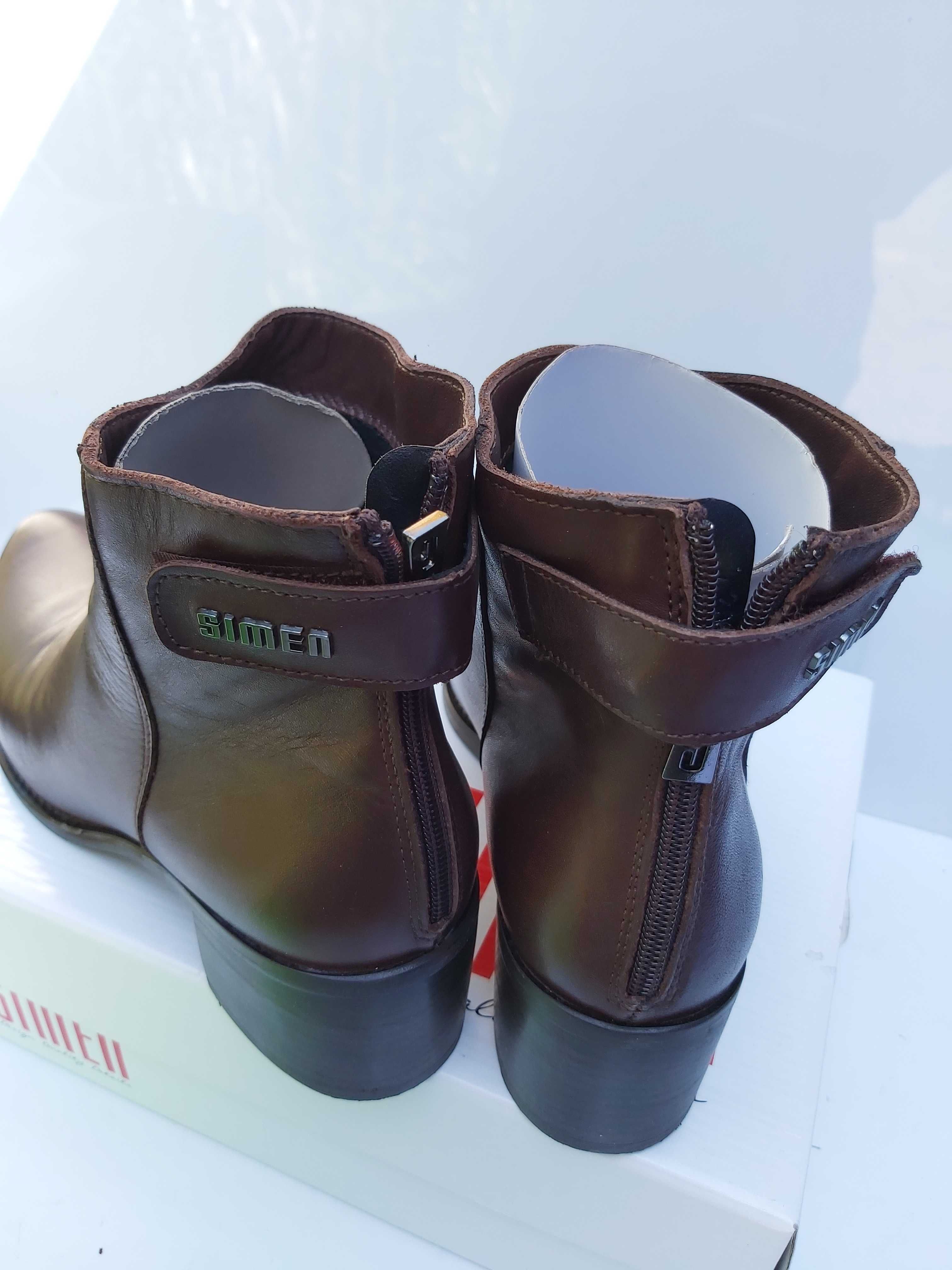 Buty SIMEN botki skórzane brązowe półbuty 40