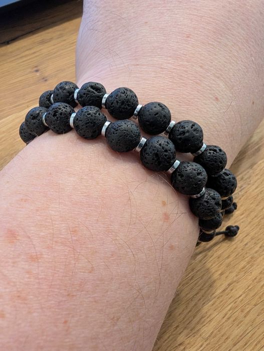 Męska bransoletka sznurkowa, Naturalny kamień lawowy i Hematyt