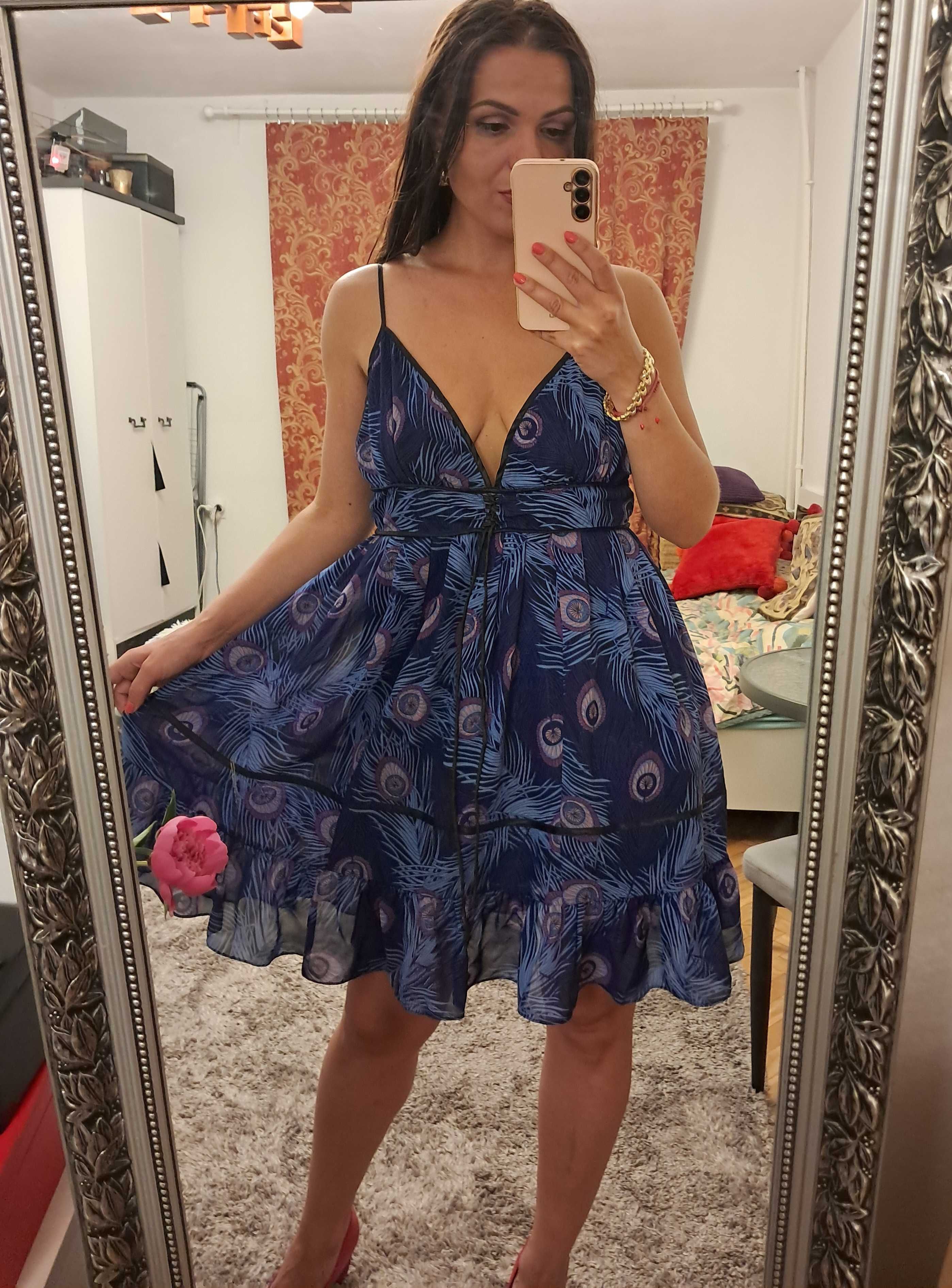 Granatowa sukienka Asos w pawie oka rozm. XL