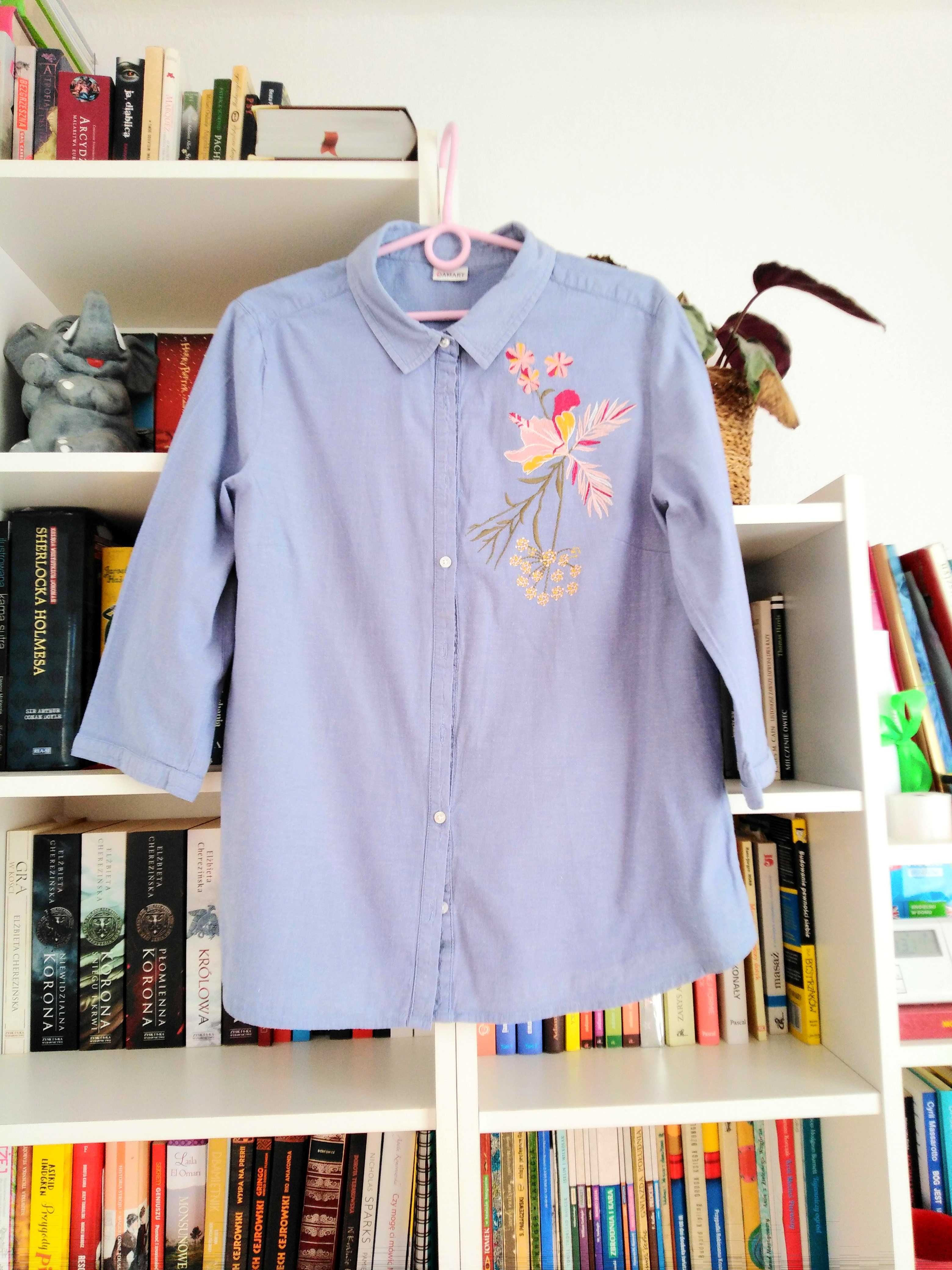 Koszula, damart, 16/44, niebieska, 100% bawełna, haftowane kwiaty