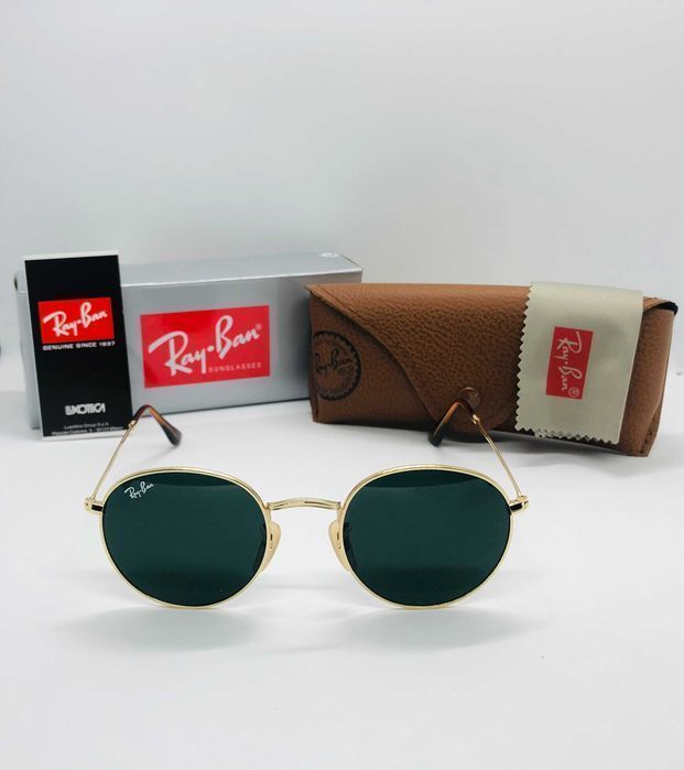 Солнцезащитные круглые очки Ray Ban Round Metal 3447 Gold 50мм стекло