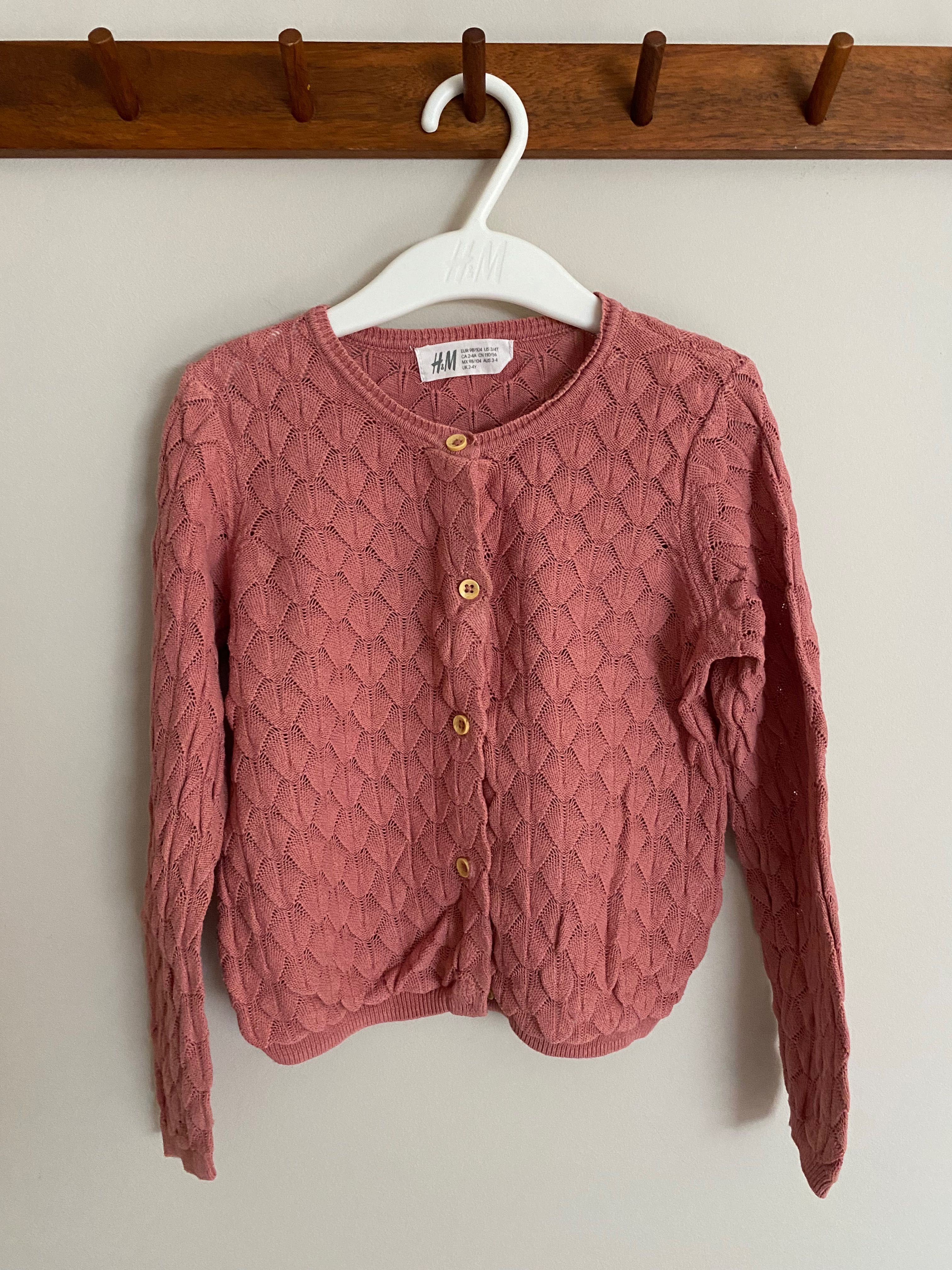 Sweter zapinany na guziki antyczny róż H&M rozm 98