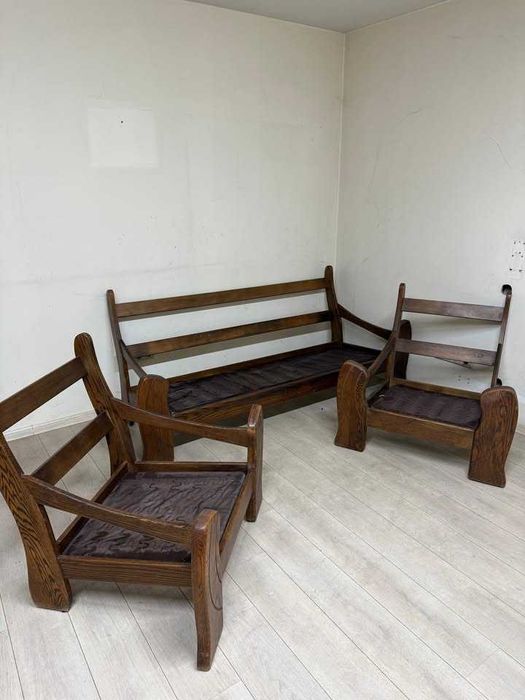 Zestaw Wypoczynkowy Dębowy – Sofa 214 cm + 2 Fotele