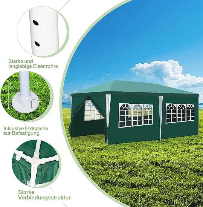 Wodoszczelny pawilon ogrodowy 3 x 6 m – namiot imprezowy, zielony