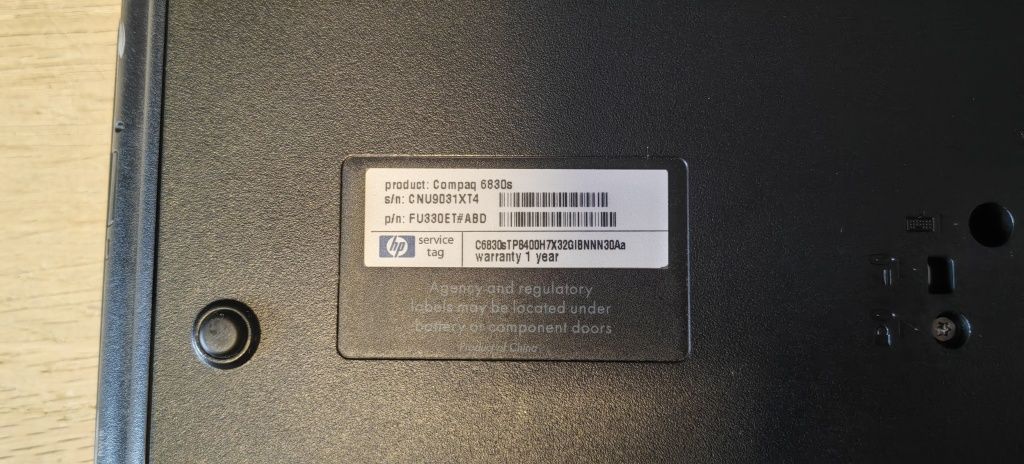 Ноутбук HP Compaq 6830s/Core 2 Duo P8400/Ram 3Gb/HDD No