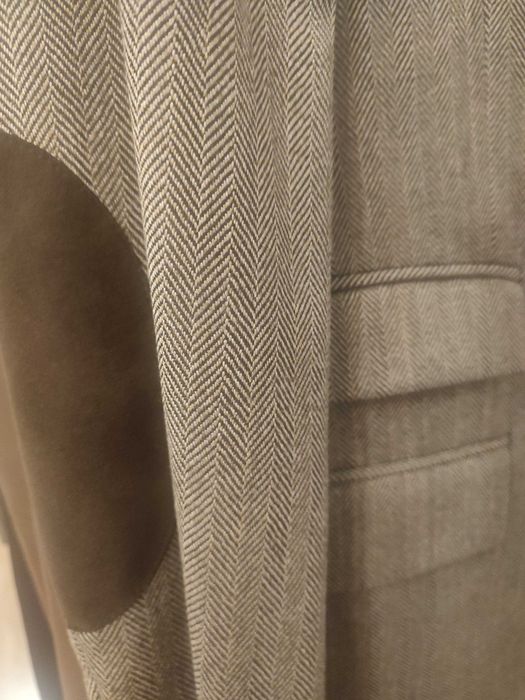 Blazer espinhado tom de castanho com cotoveleiras camurça - Novo