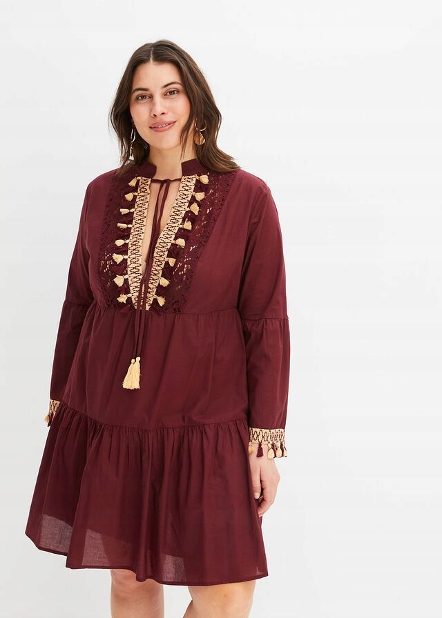 B.P.C sukienka tunikowa boho z frędzlami bawełniana r.48
