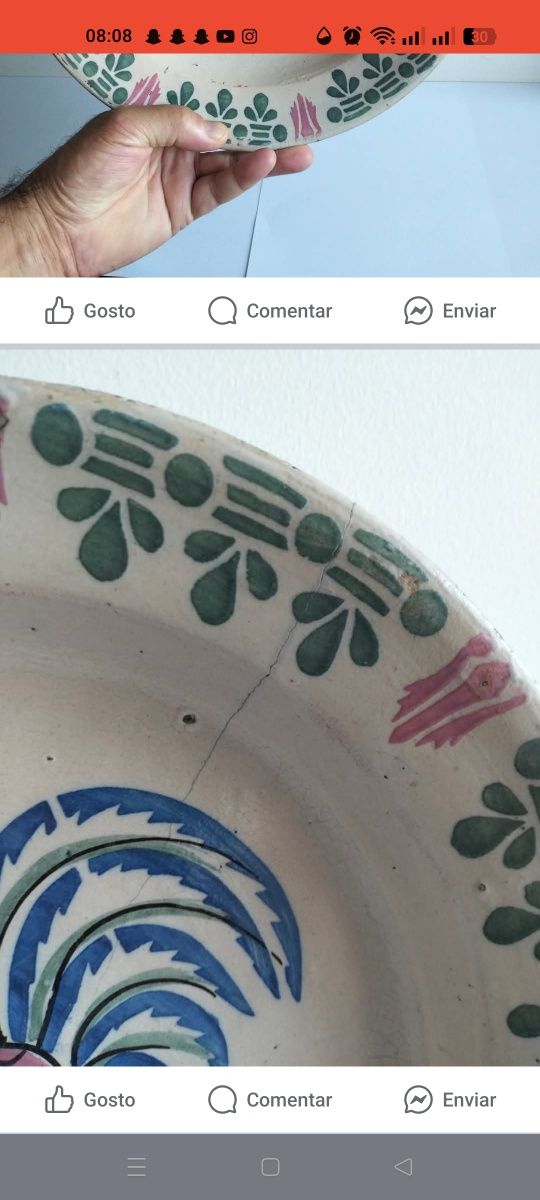 Prato antigo em faiança portuguesa