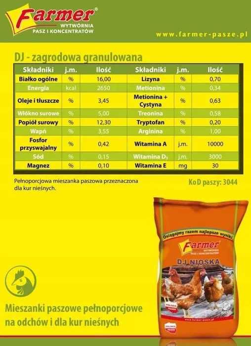 Pasza dla kur niosek GRANULOWANA 25 kg - Hurtownia Pasz - DOWÓZ