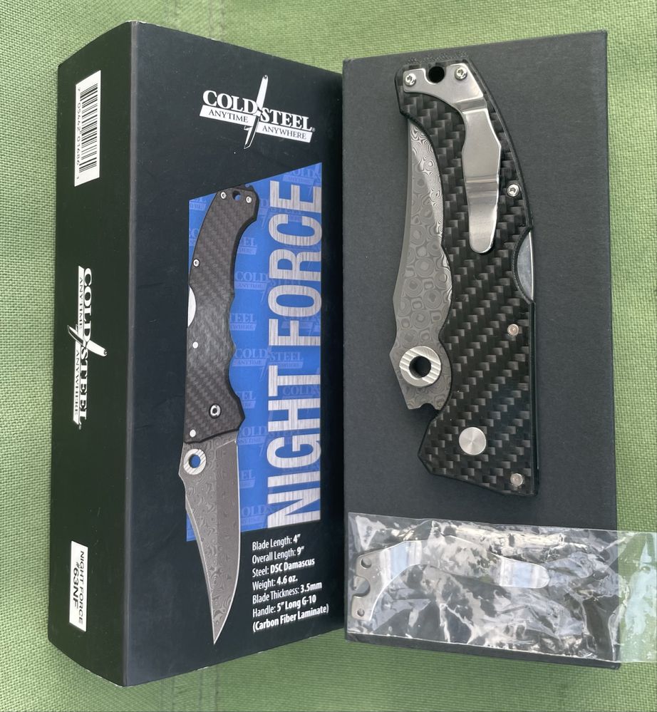 нож Cold Steel Night Force, DSC Damascus - N690 + Nitro B, Tri-AD-Lock