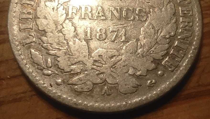 Moneta srebrna Francja 2 franki 1871 typ A srebro ag