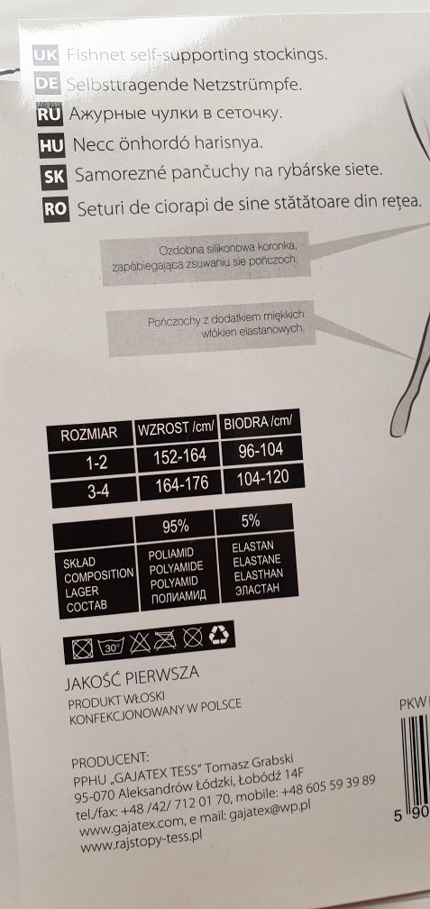 Pończochy samonośne czarne kabaretki 3/4