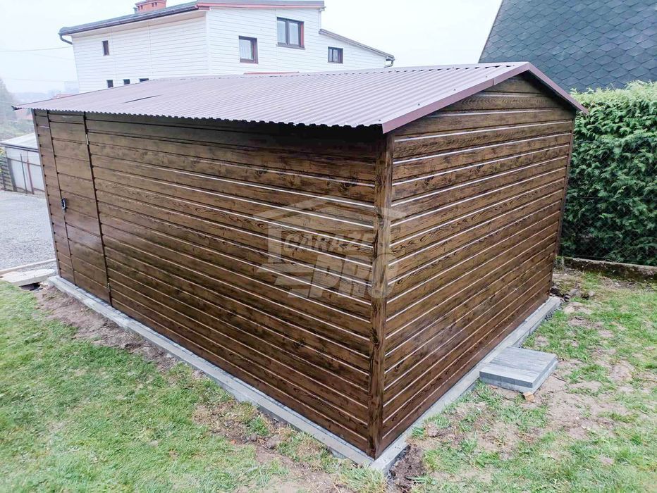 Garaż blaszany 4x6m Brama uchylna drzwi okno drewnopodobny dach  GP446