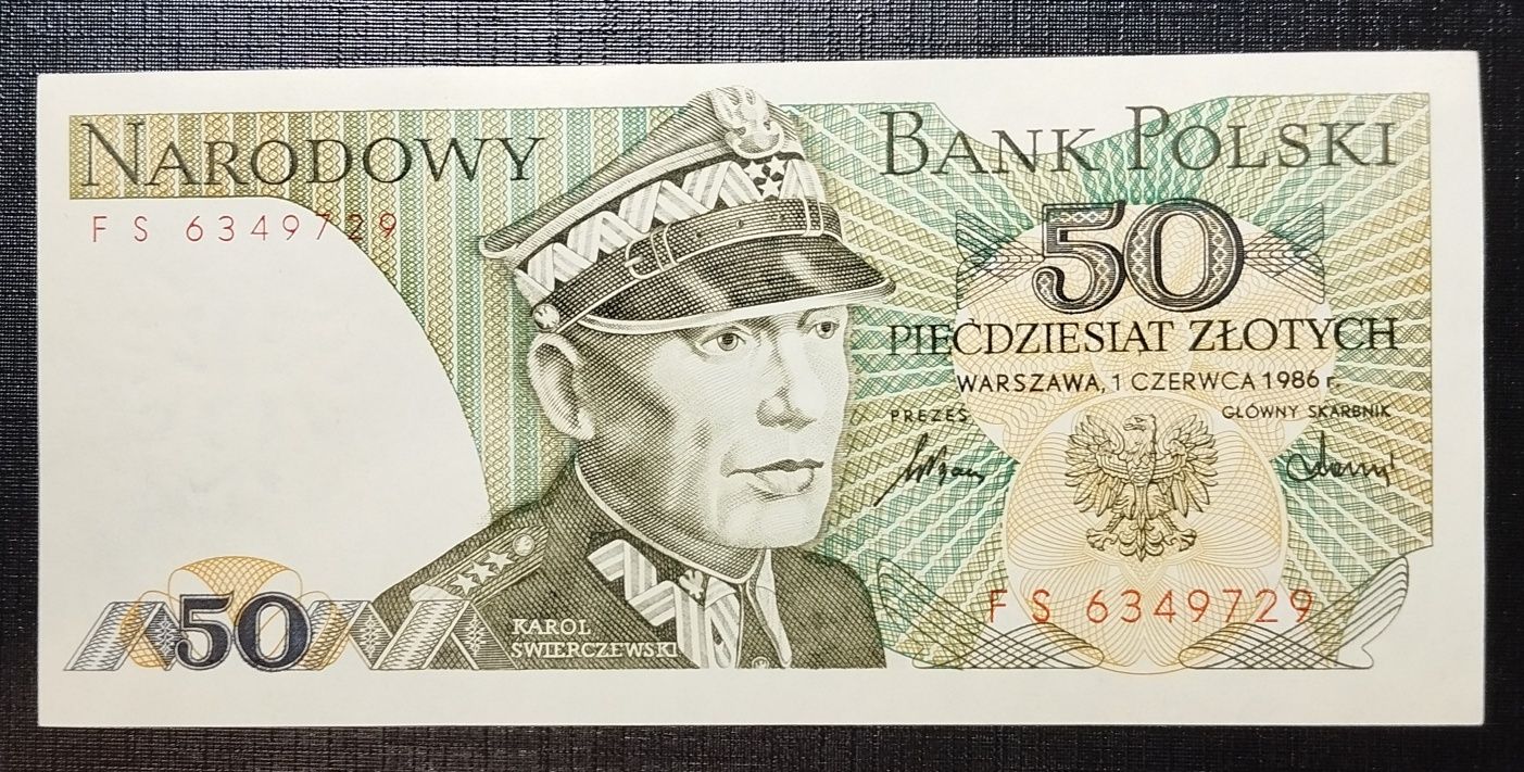 Banknot PRL 50 zł 1986r. Stan -UNC  FS (L3- mniej dostępna)