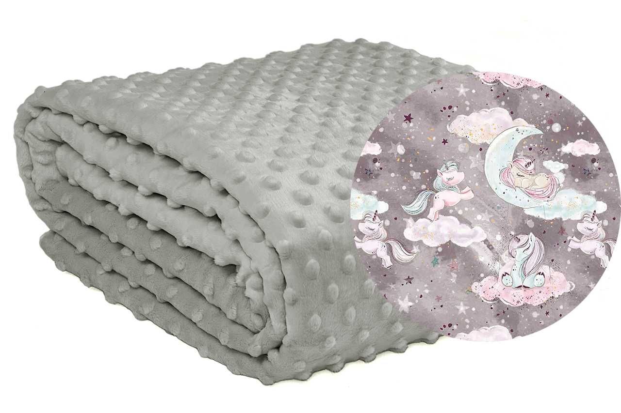 Dwustronna Dziecięca Narzuta Koc Łóżko 140x200 Minky Różowa Jednorożce