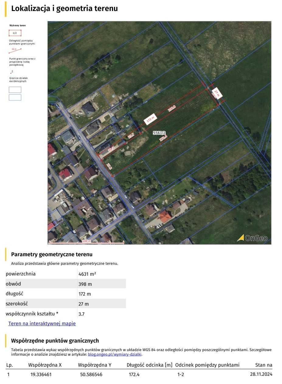 Działka budowlana 4622 m2 Myszkow ul. Boczna