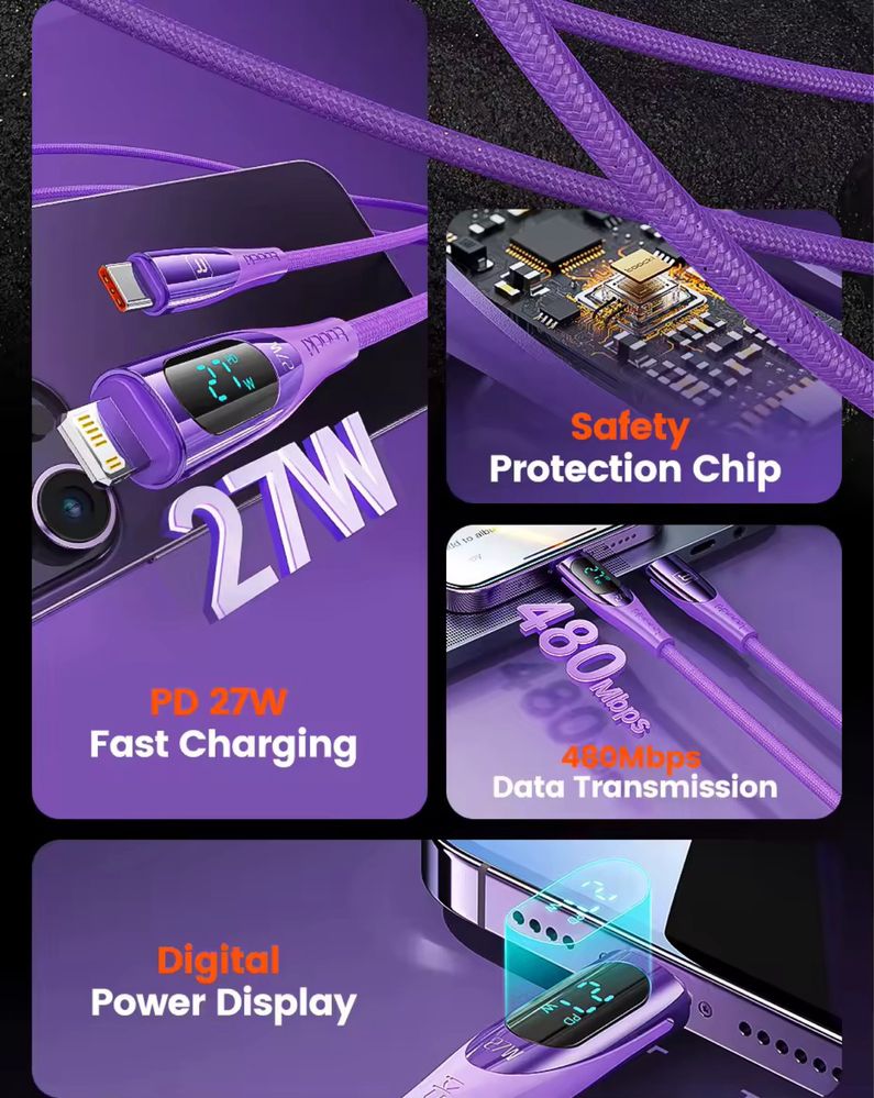 Новий Кабель / Шнур Toocki 27W USB-C to Lightning PD /Зарядка/ Лайтинг