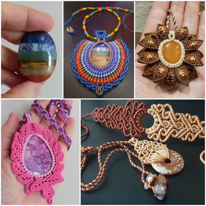 Прикраси мікромакраме,натуральне каміння,кольє,кулони,сумки,браслети!!