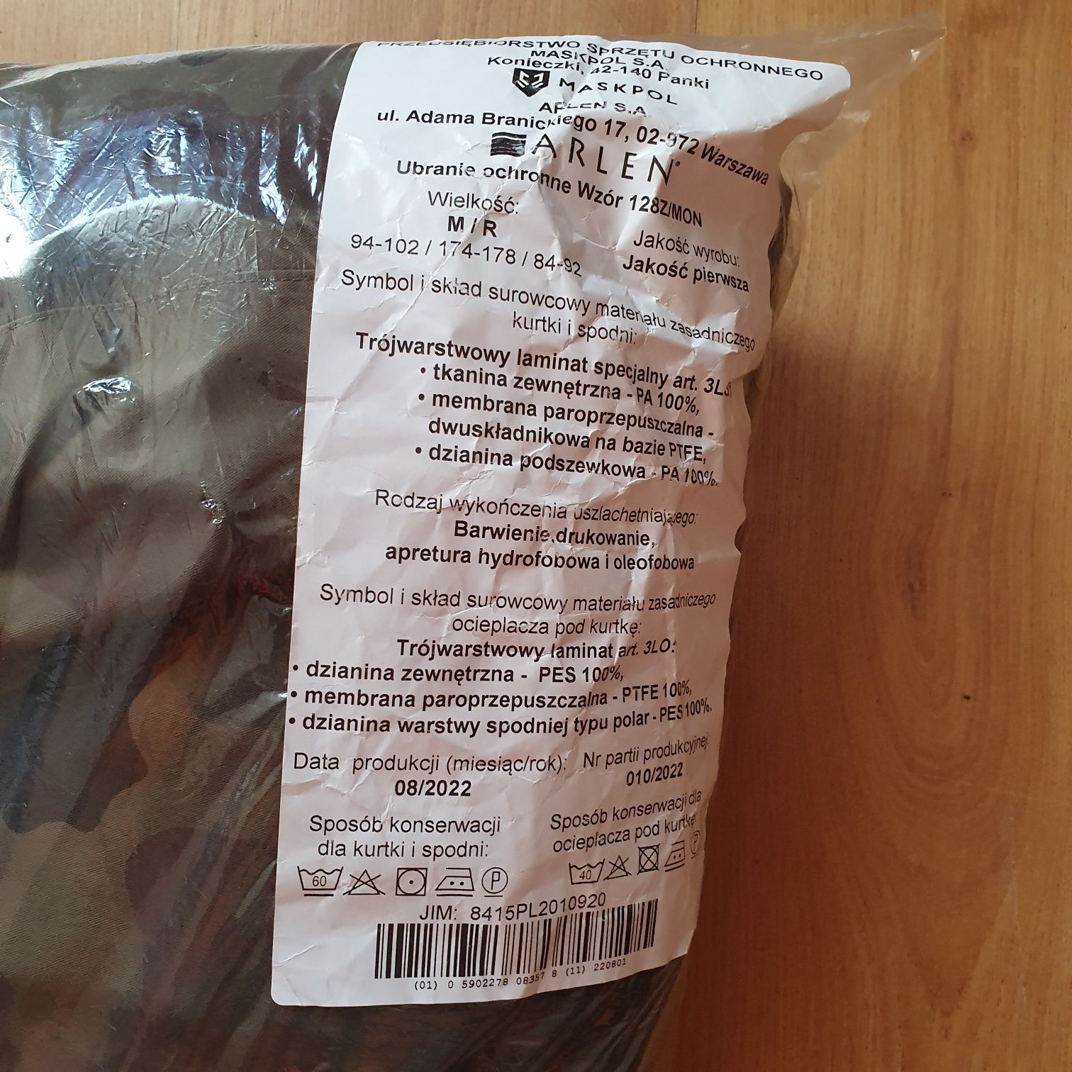 Wojskowe ubranie ochronne (tzw goretex) wz 128Z/MON  M/R nowe