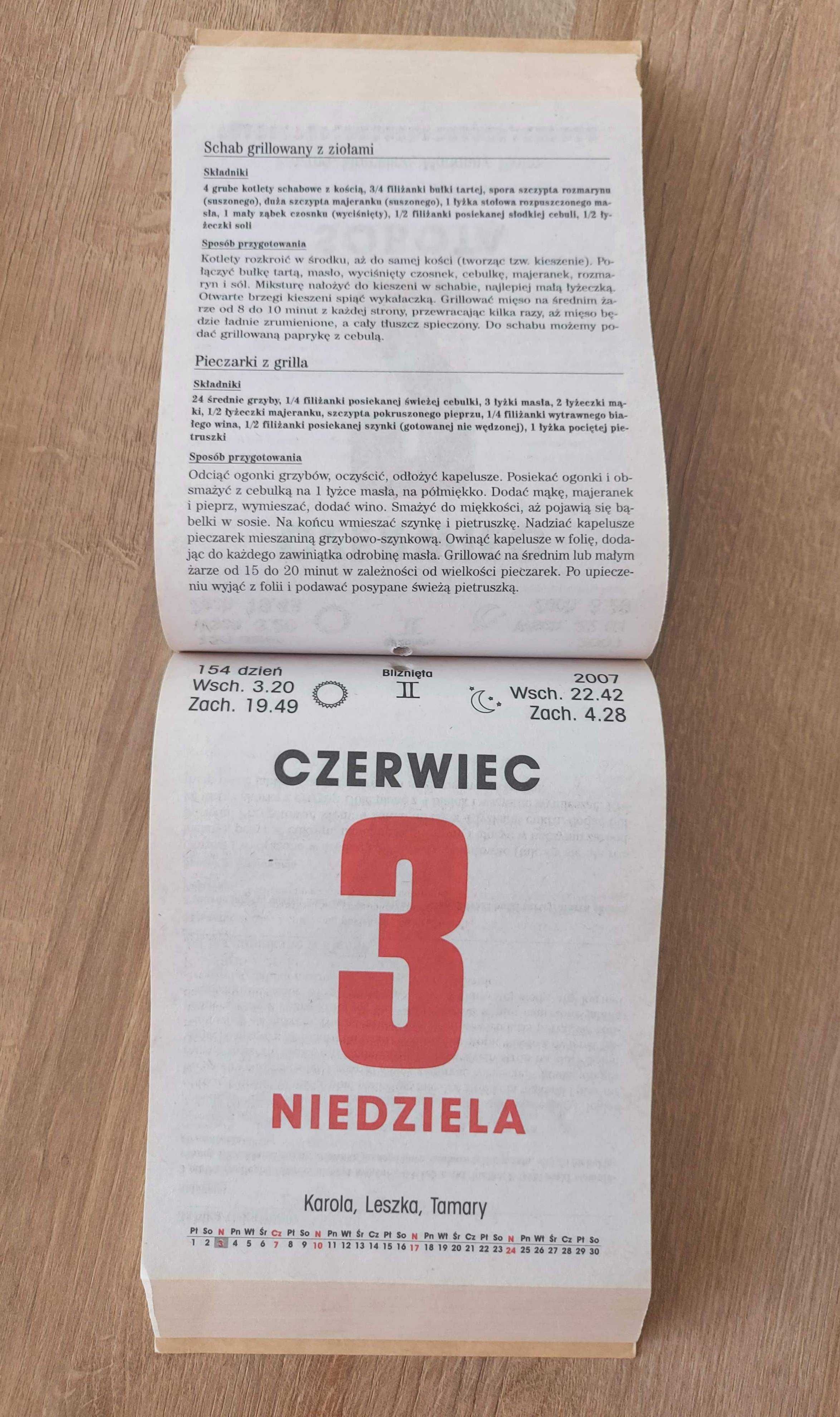 Kalendarz zdzierak „Kuchnia Polska” 2007 r. – nieużywany