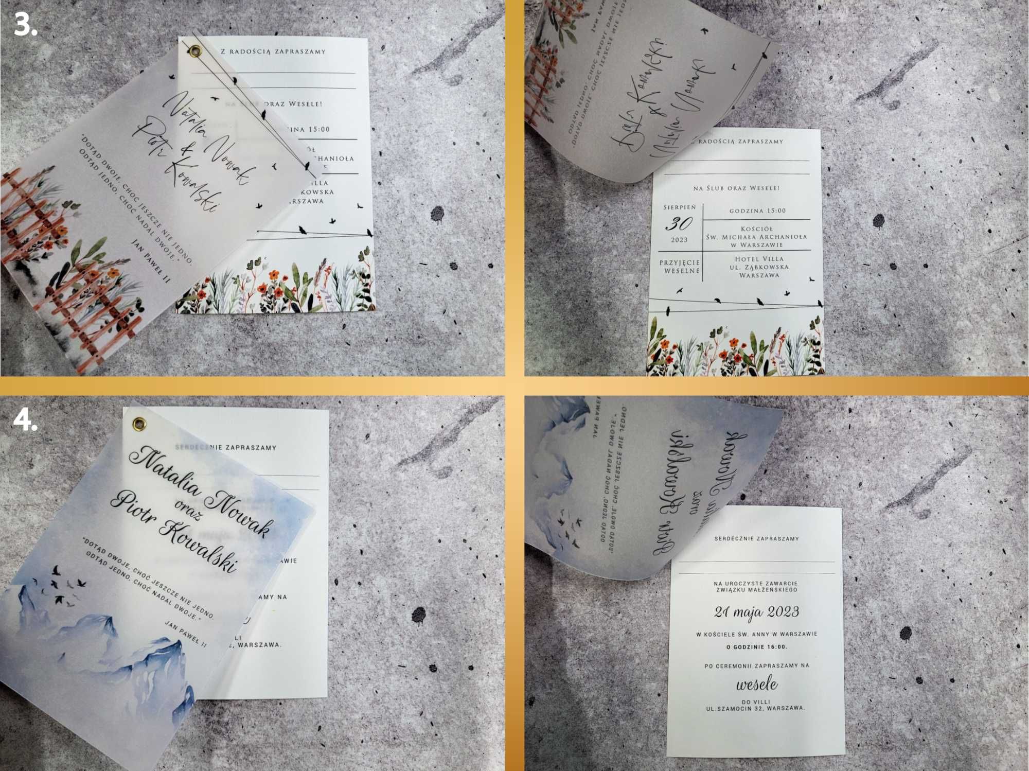 Zaproszenia ślubne z kalką krajobrazy–góry, lasy–papier len