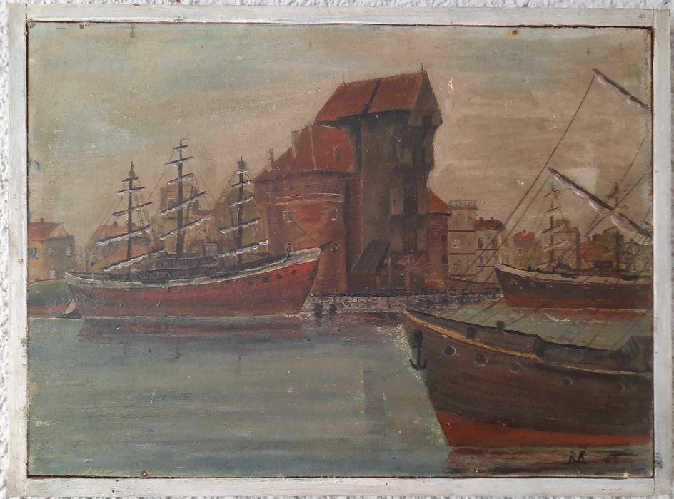 Gdańsk Żuraw Stary Obraz Olejny Sygnowany