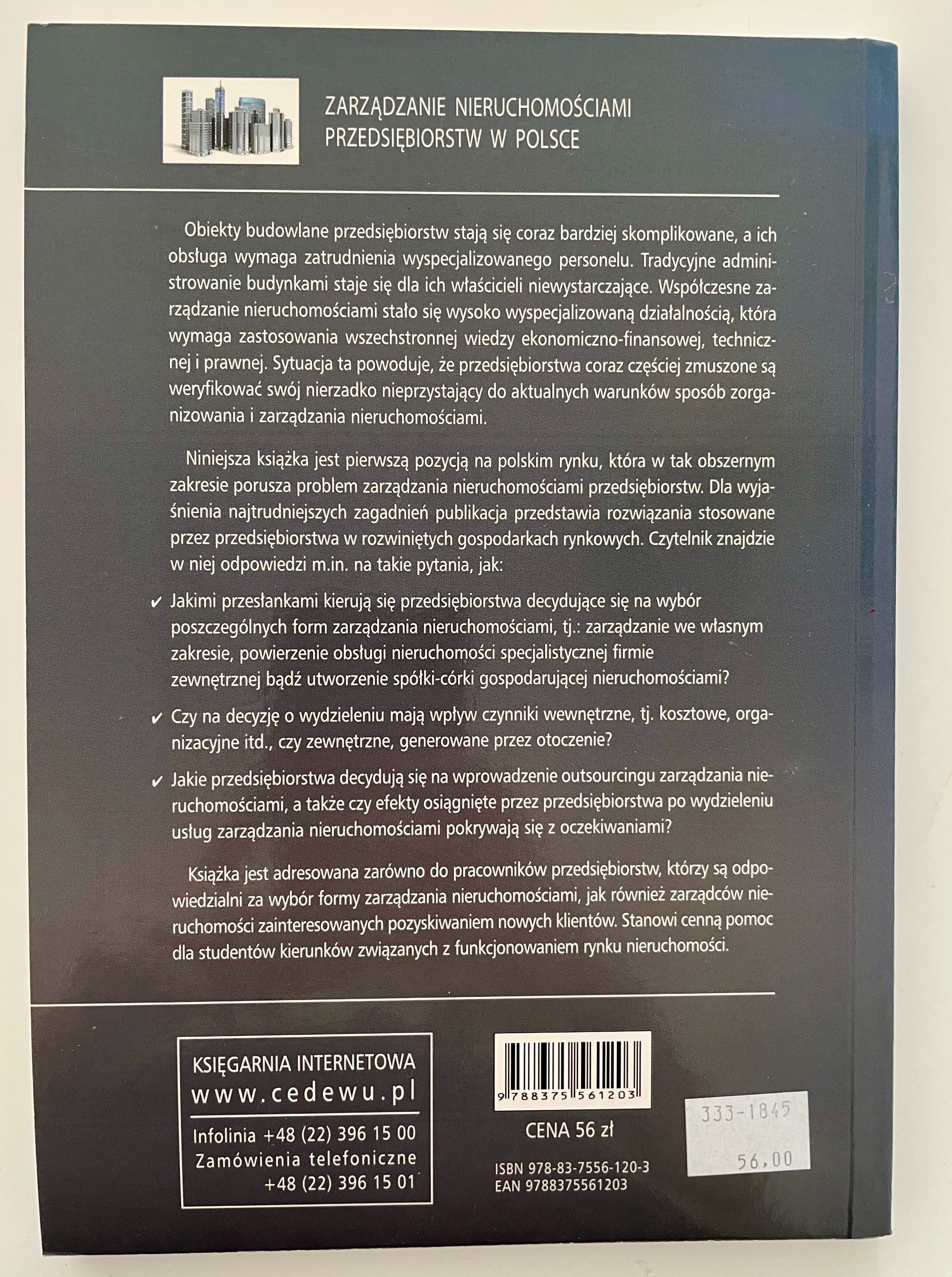 Książka Zarządzanie nieruchomościami przedsiębiorstw w Polsce.